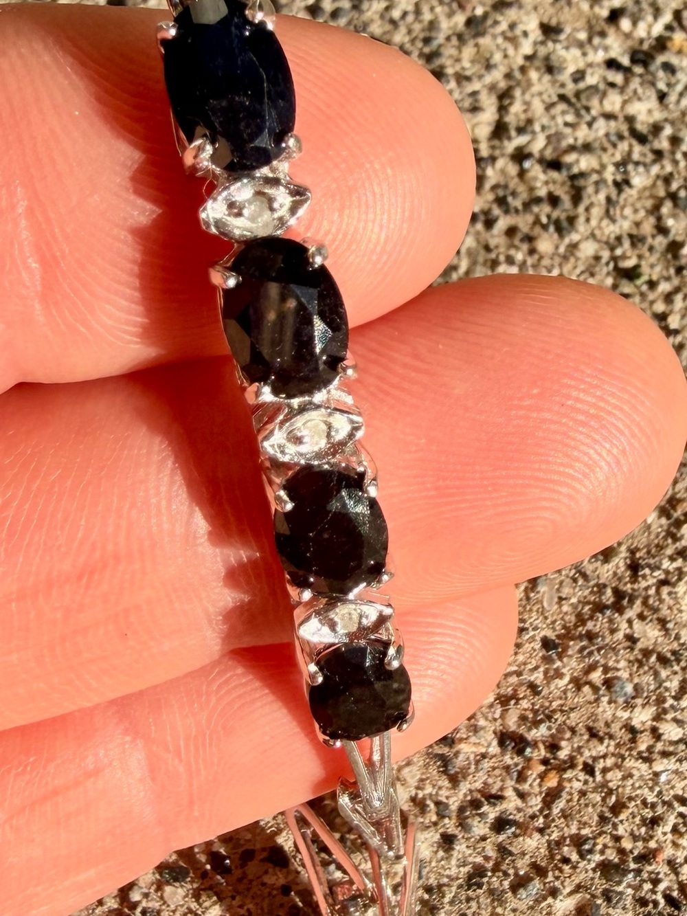 925 Sterling Silver Black Sapphire, Natural Diamond, 7.5 inch Bracelet